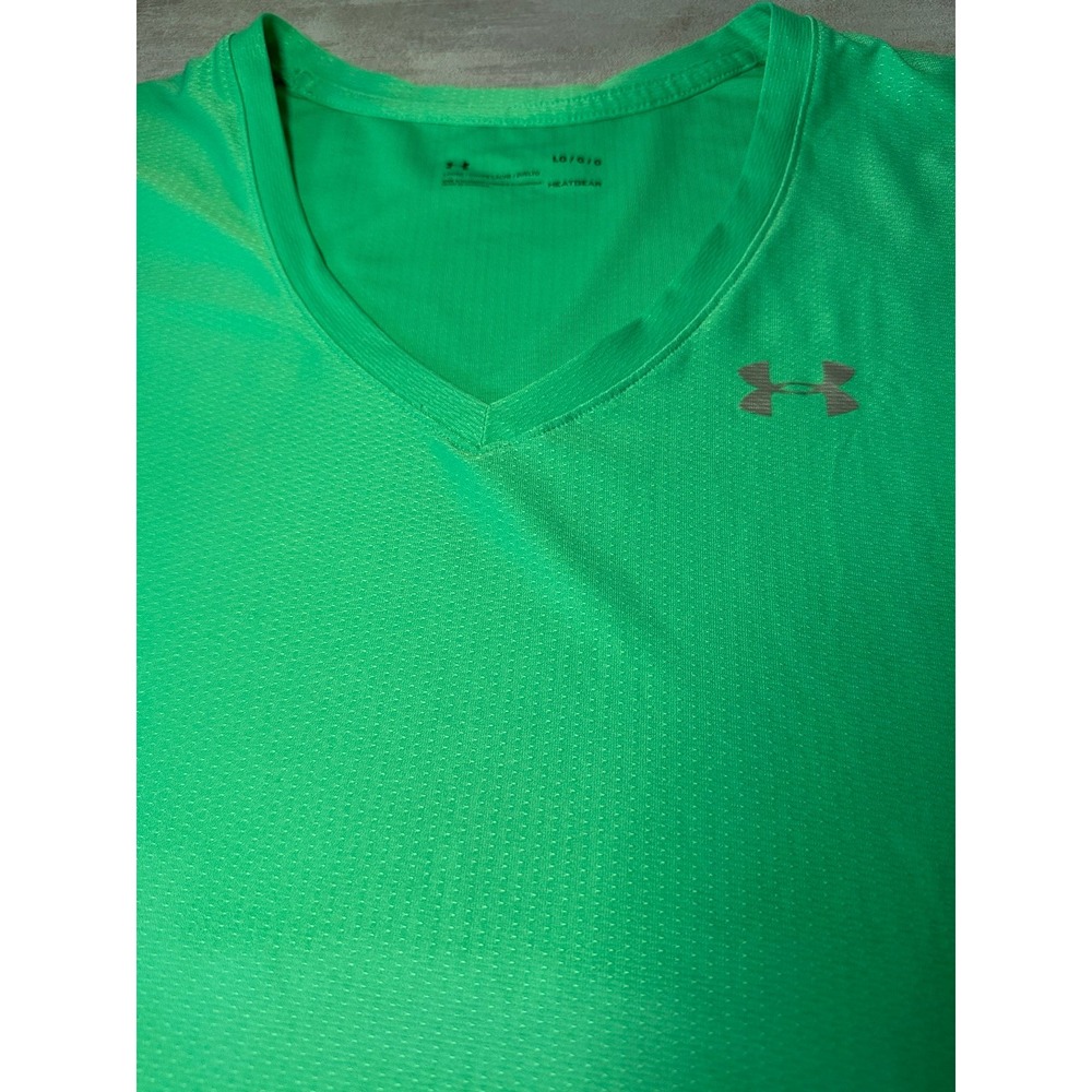 Under Armour HeatGear Women's V-Neck T-Shirt Size L Green Athletic Top AS-IS